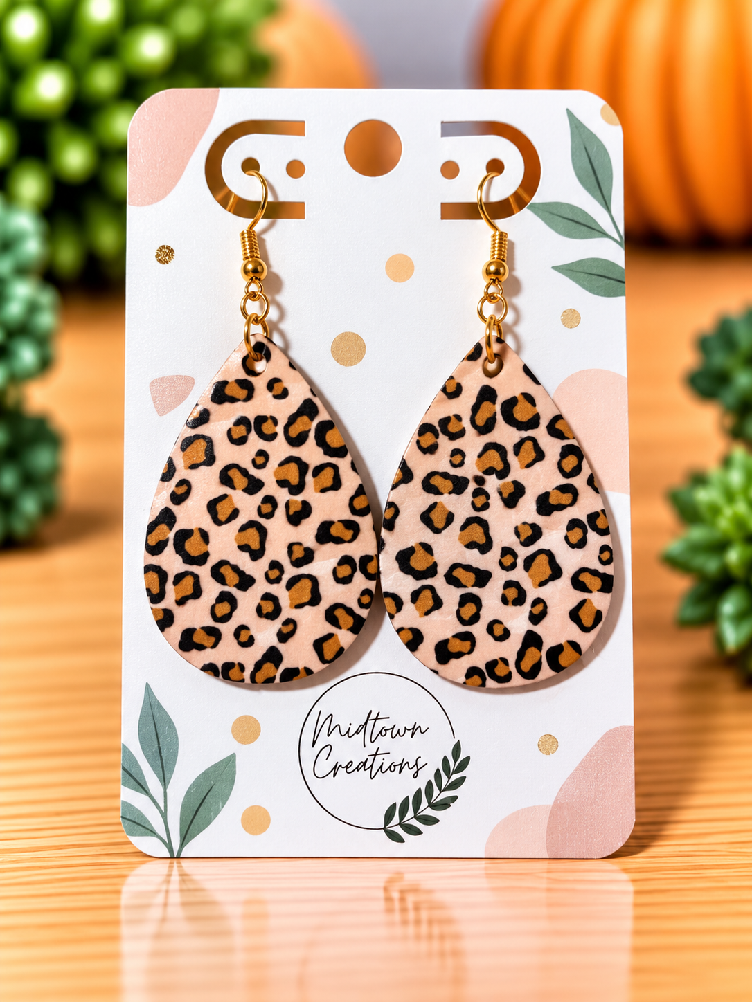 Pink & Gold Cheetah Print Wooden Earrings