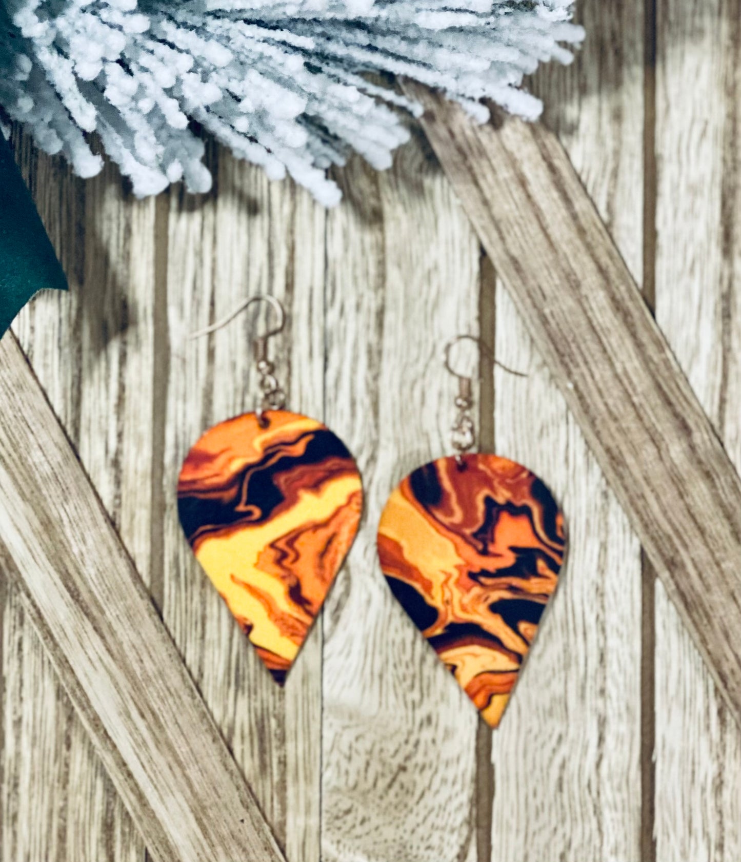 Fire Marble Wooden Earrings