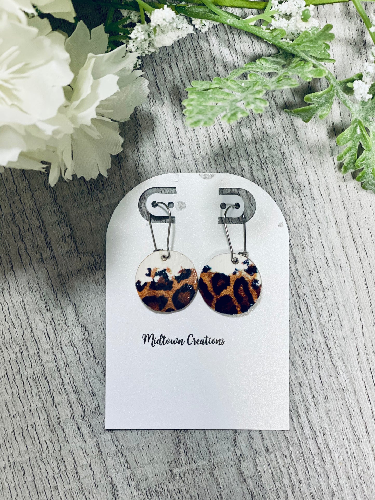 Distressed Leopard Wooden Earrings