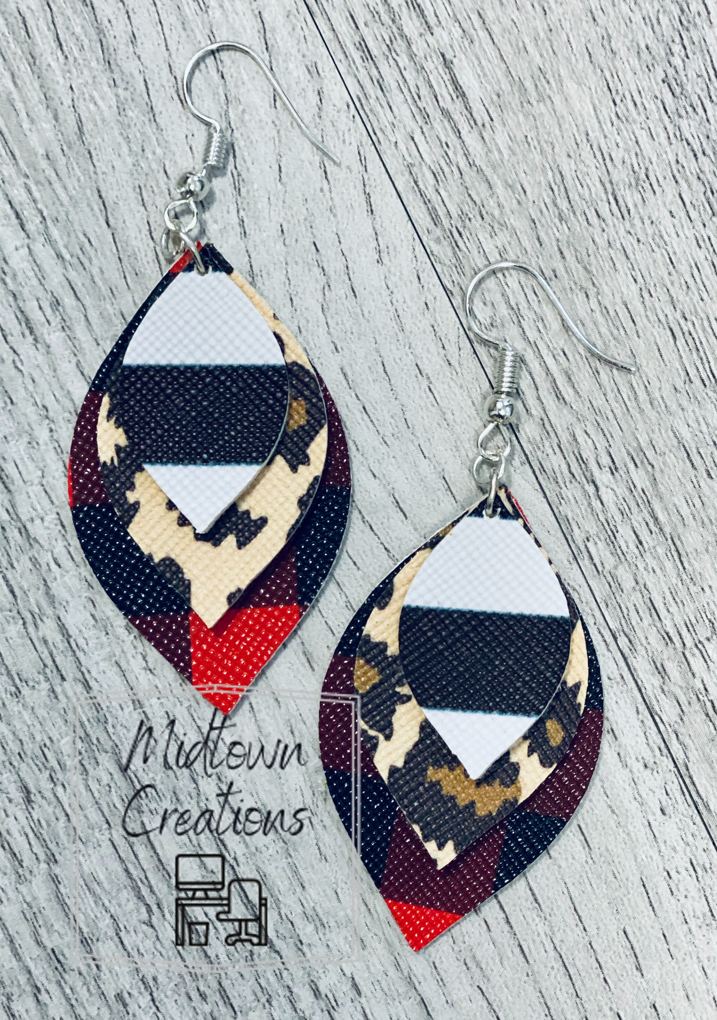 Triple Layer Buffalo Plaid-Animal Print-Striped Leather Earrigns
