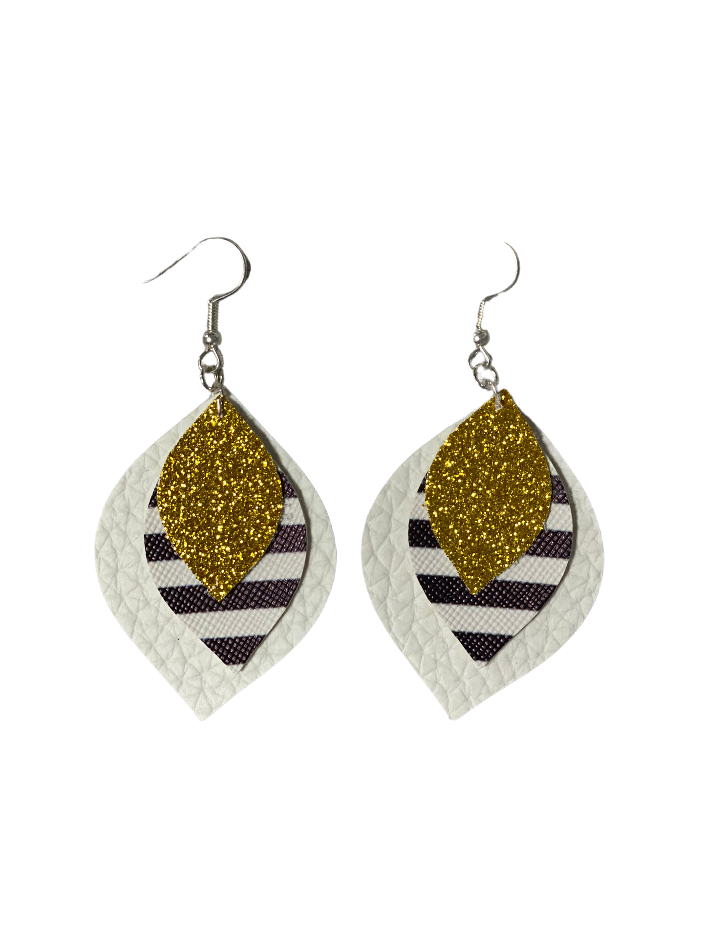 Triple Layer white-stripes-gold earrings