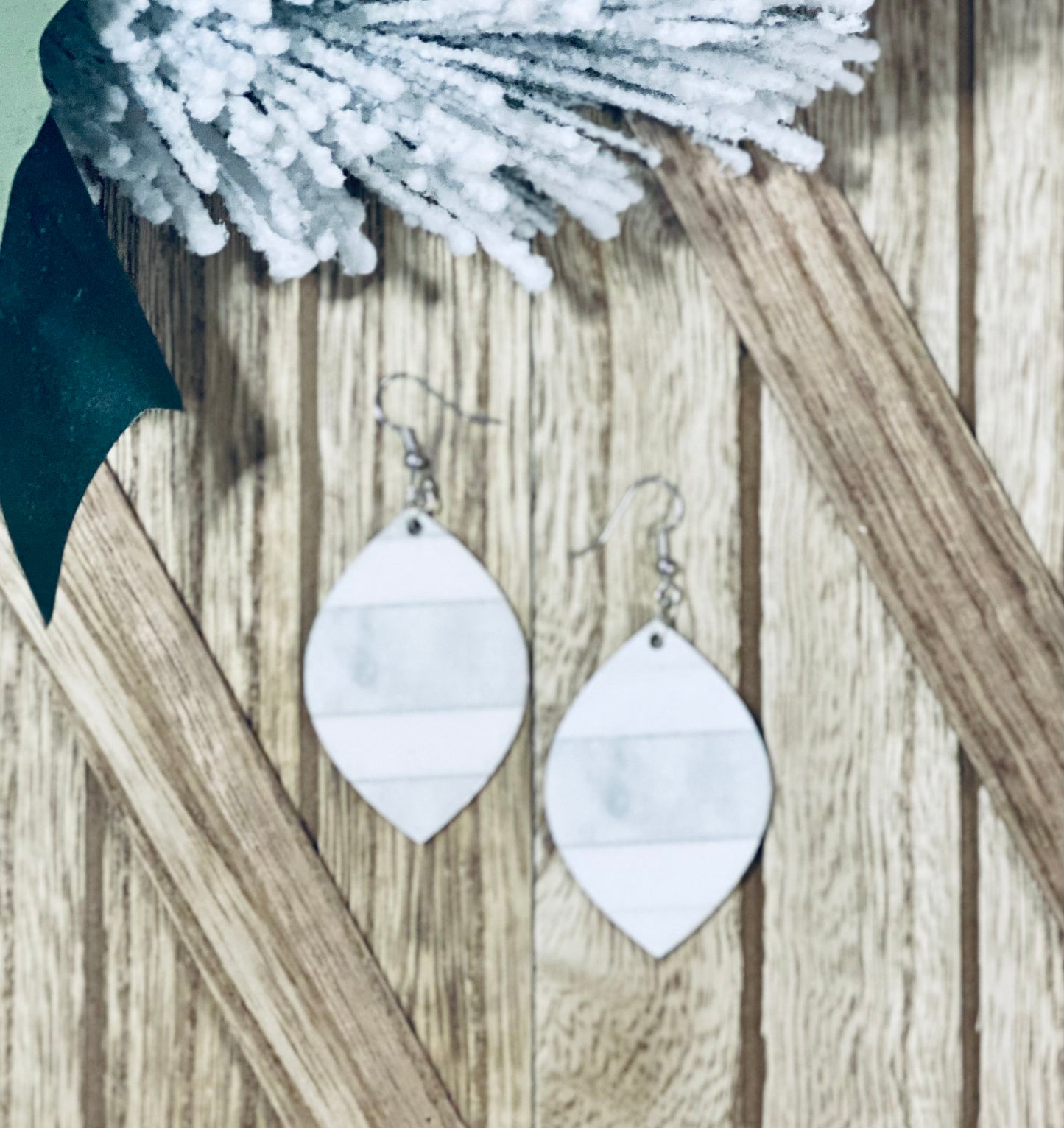 Grey & White Striped Wooden Earrings