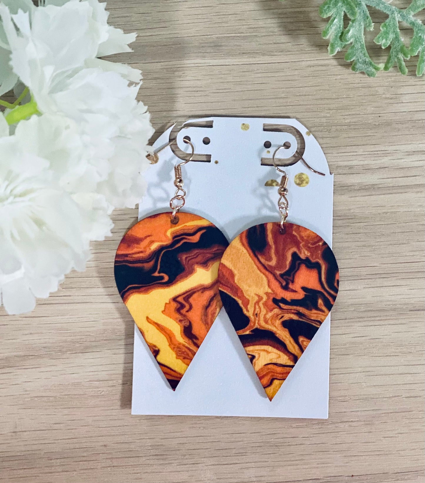 Orange & Black Marble Earrings