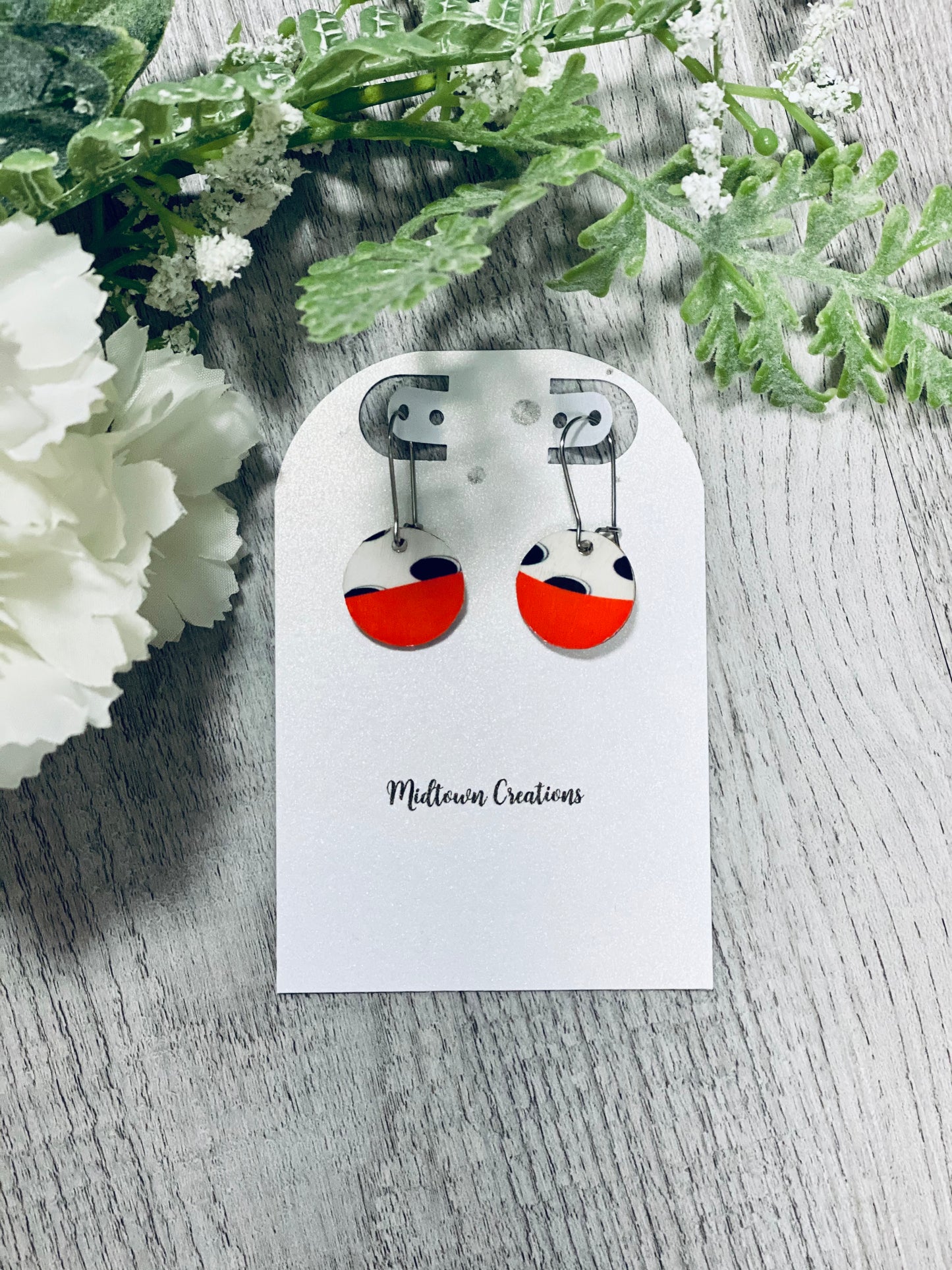 Polka Dot and Red Wooden Earrings