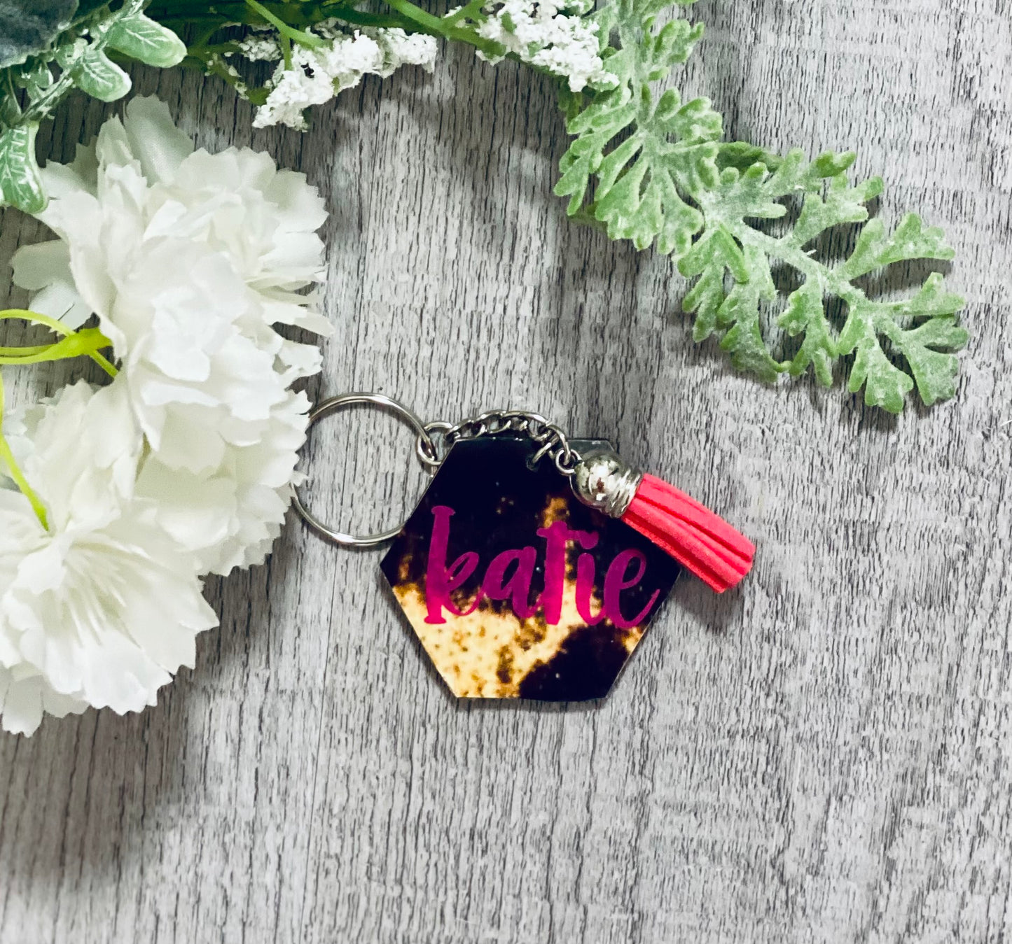 Leopard Print Hexagon Keychain