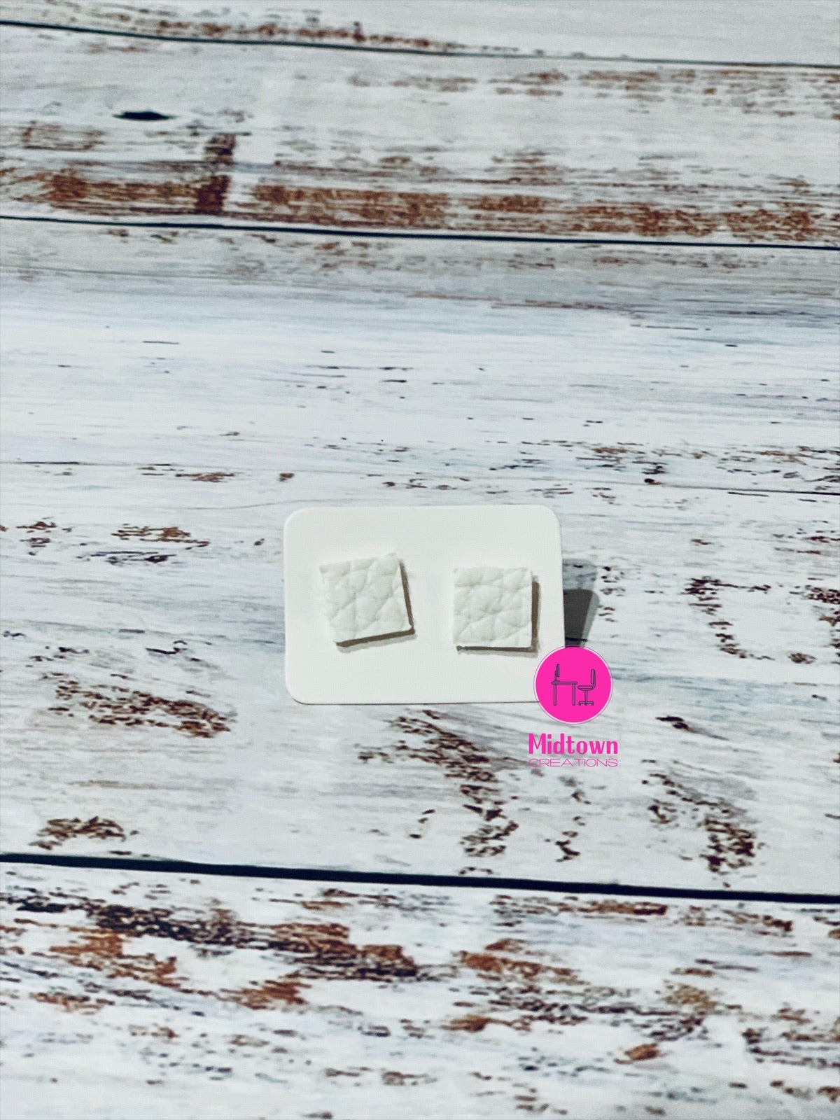 White Faux Leather Stud Earrings