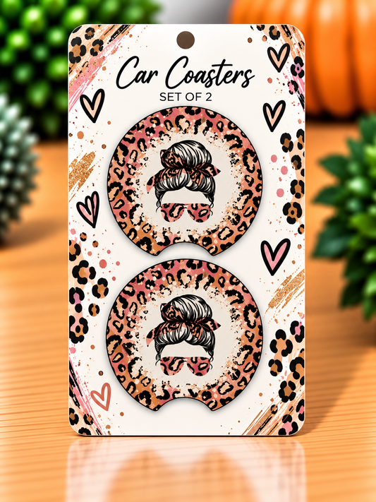 Messy Bun Car Coaster Set