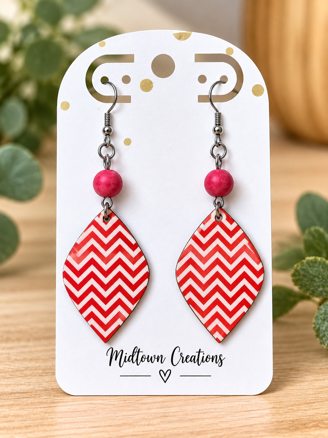 Red Chevron Wooden Earrings