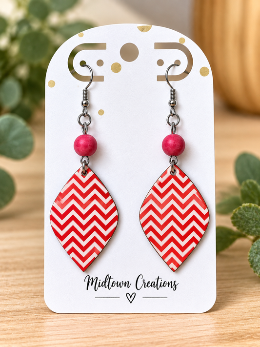 Red Chevron Wooden Earrings