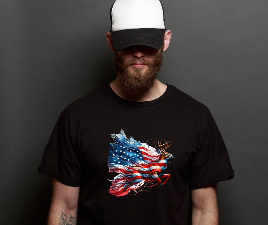 Patriotic Deer & American Flag T-Shirt