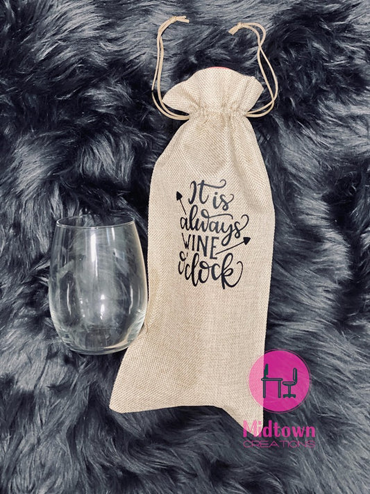 “It’s Always Wine O’Clock” Wine Bag