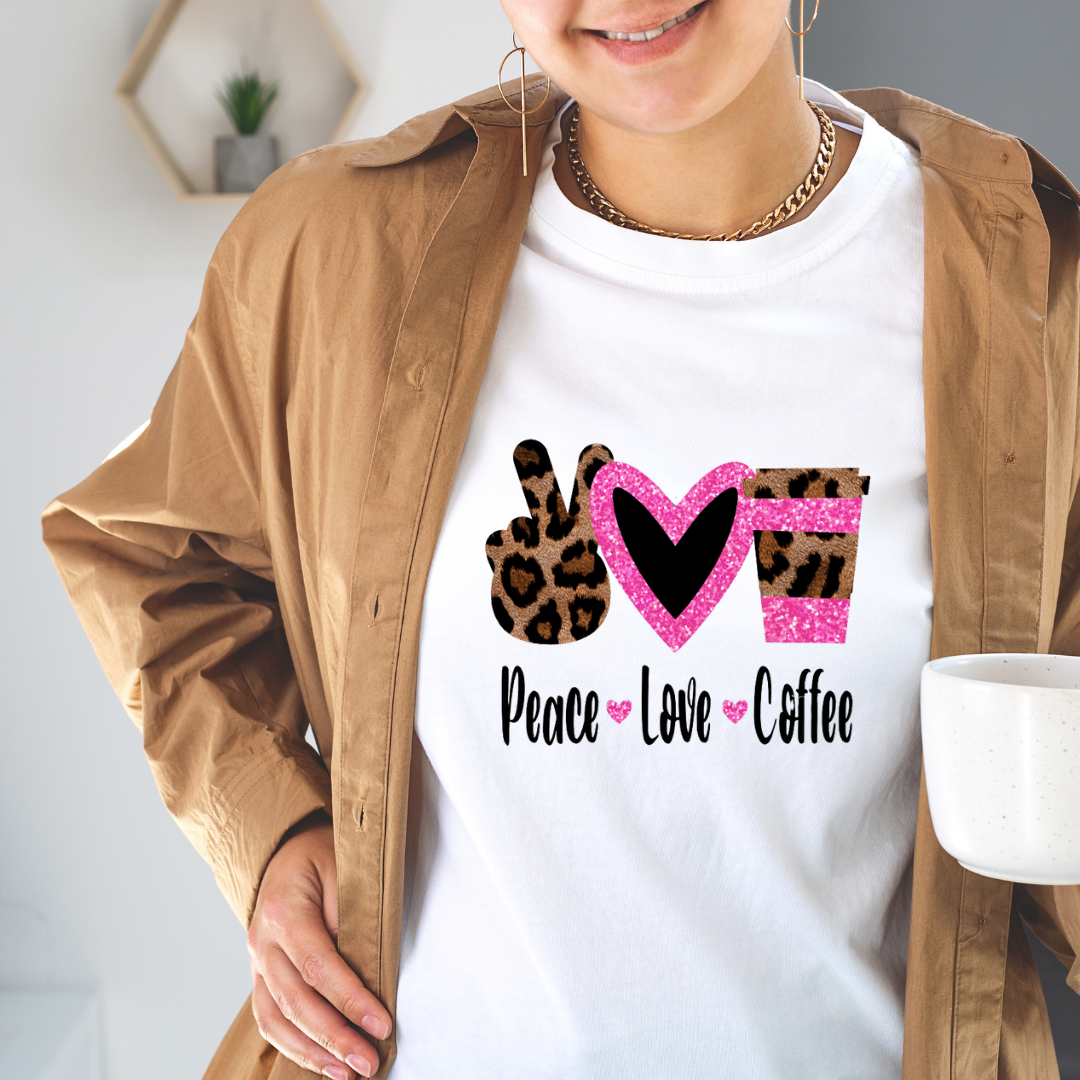 Peace Love Coffee Leopard Shirt