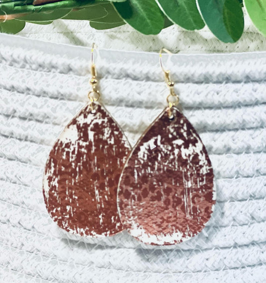 Rose Gold Distressed Wooden Earrings
