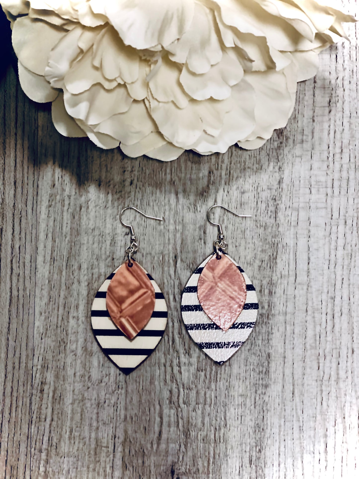 Blush Pink and Stripes Wooden Earrings
