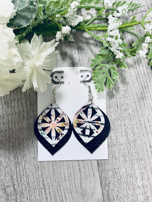 Double Layer Striped Floral-Black Drop Earrings