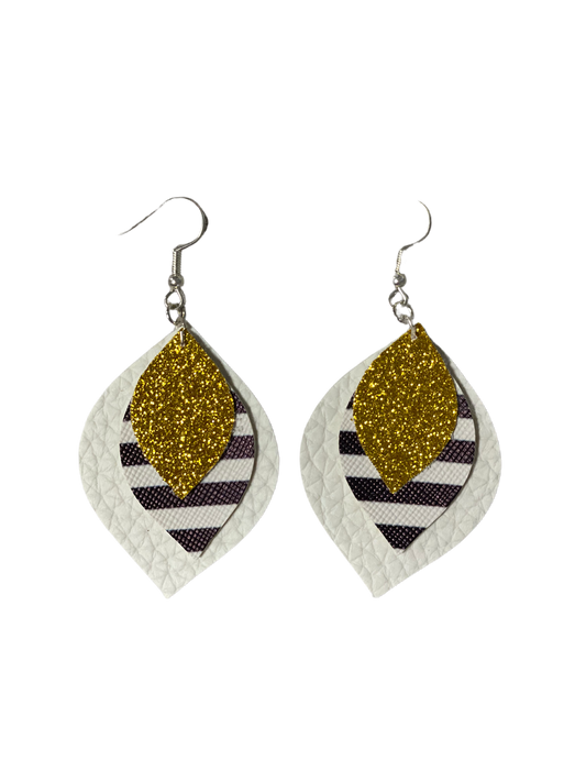 Triple Layer white-stripes-gold earrings