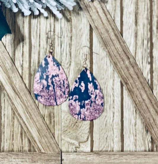 Pink and Gray Marble Wooden Earrings