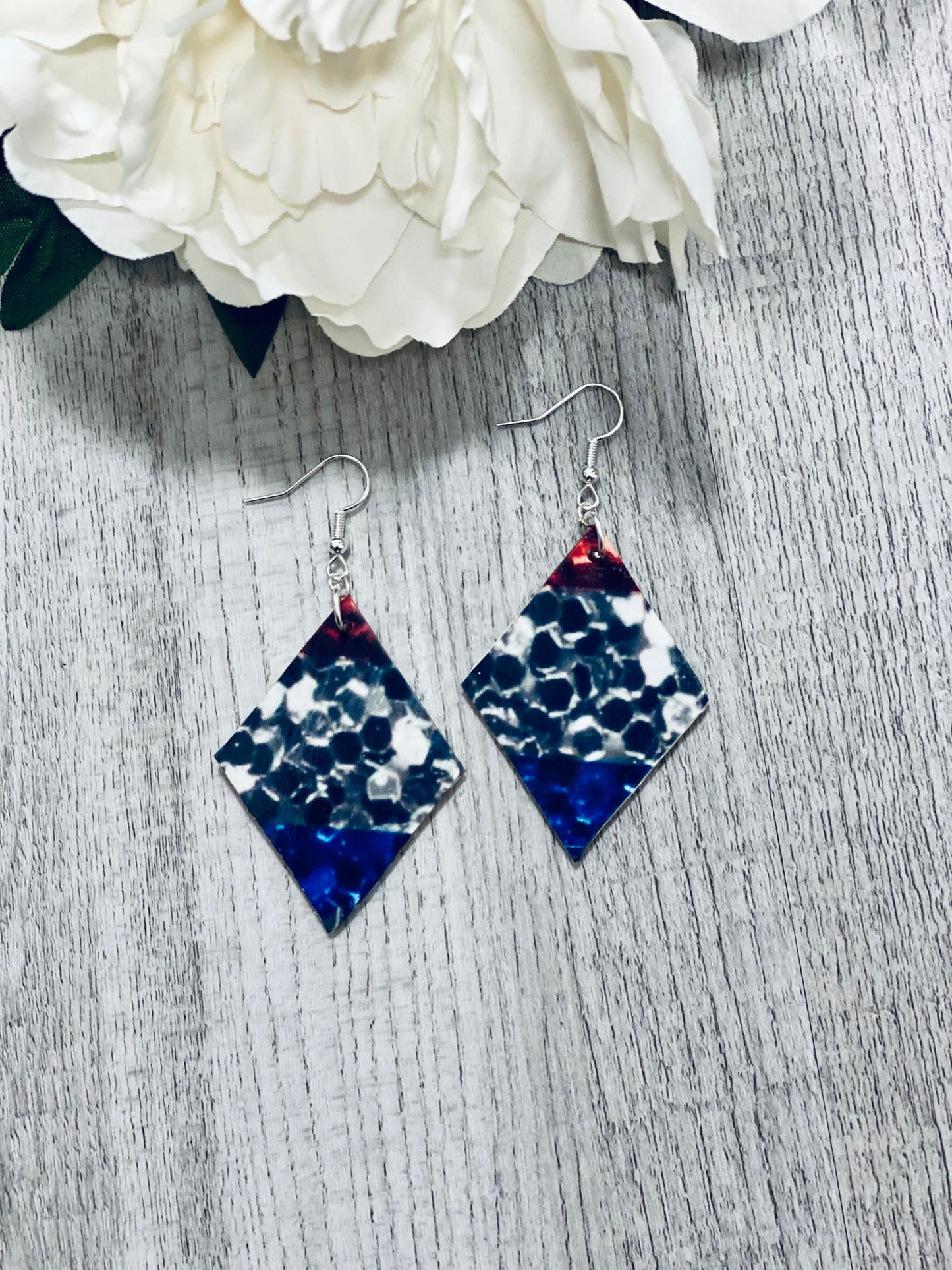 Red White and Blue Wooden Earrings