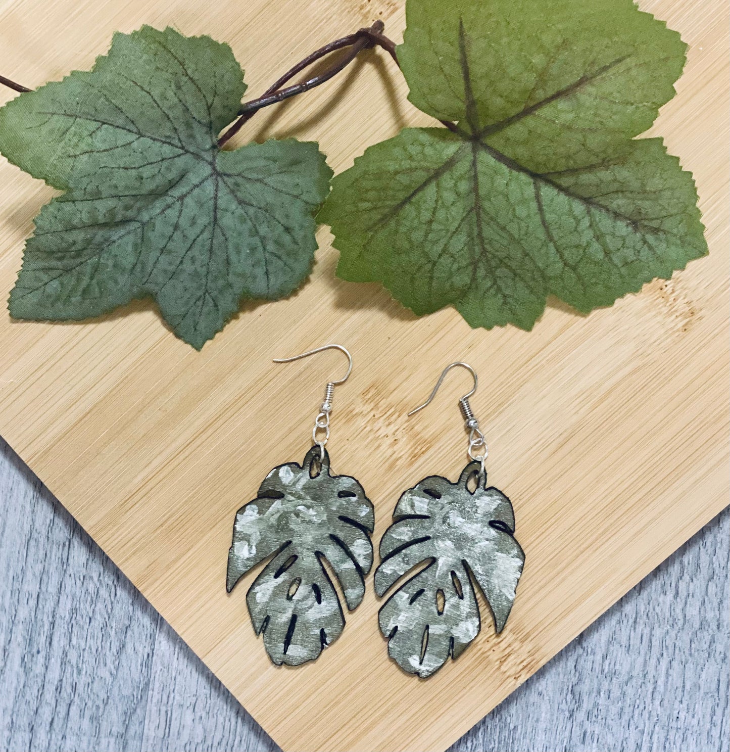 Olive Leaf Wooden Earrings