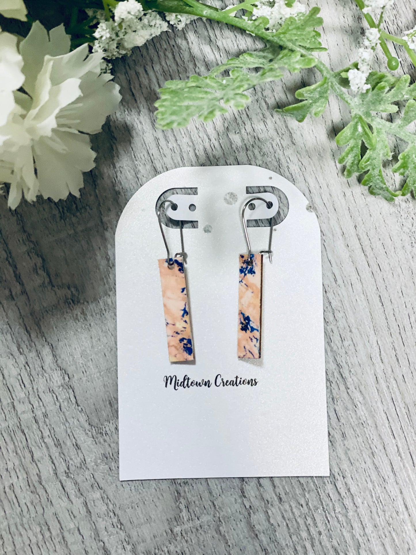 Pink and Navy Wooden Earrings