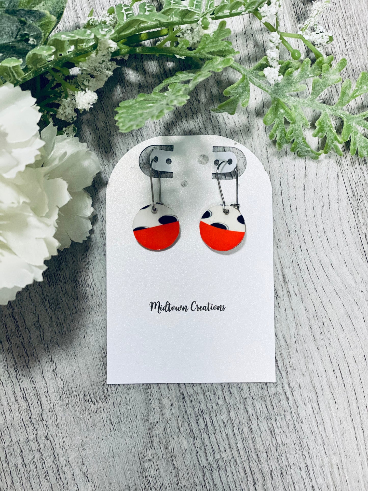 Polka Dot and Red  Wooden Earrings