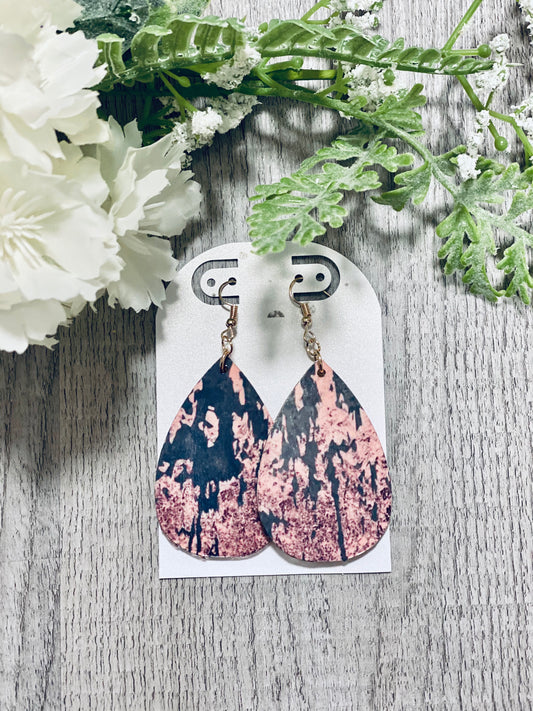 Pink and Gray Wooden Earrings