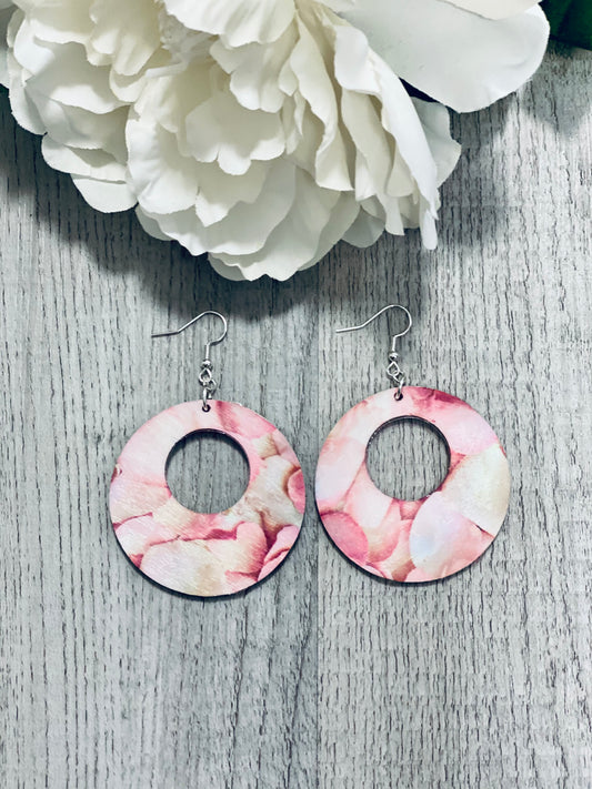 Rose Pedal Round Wooden Earrings