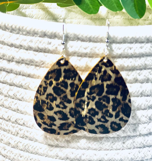 Leopard Distressed Wooden Earrings