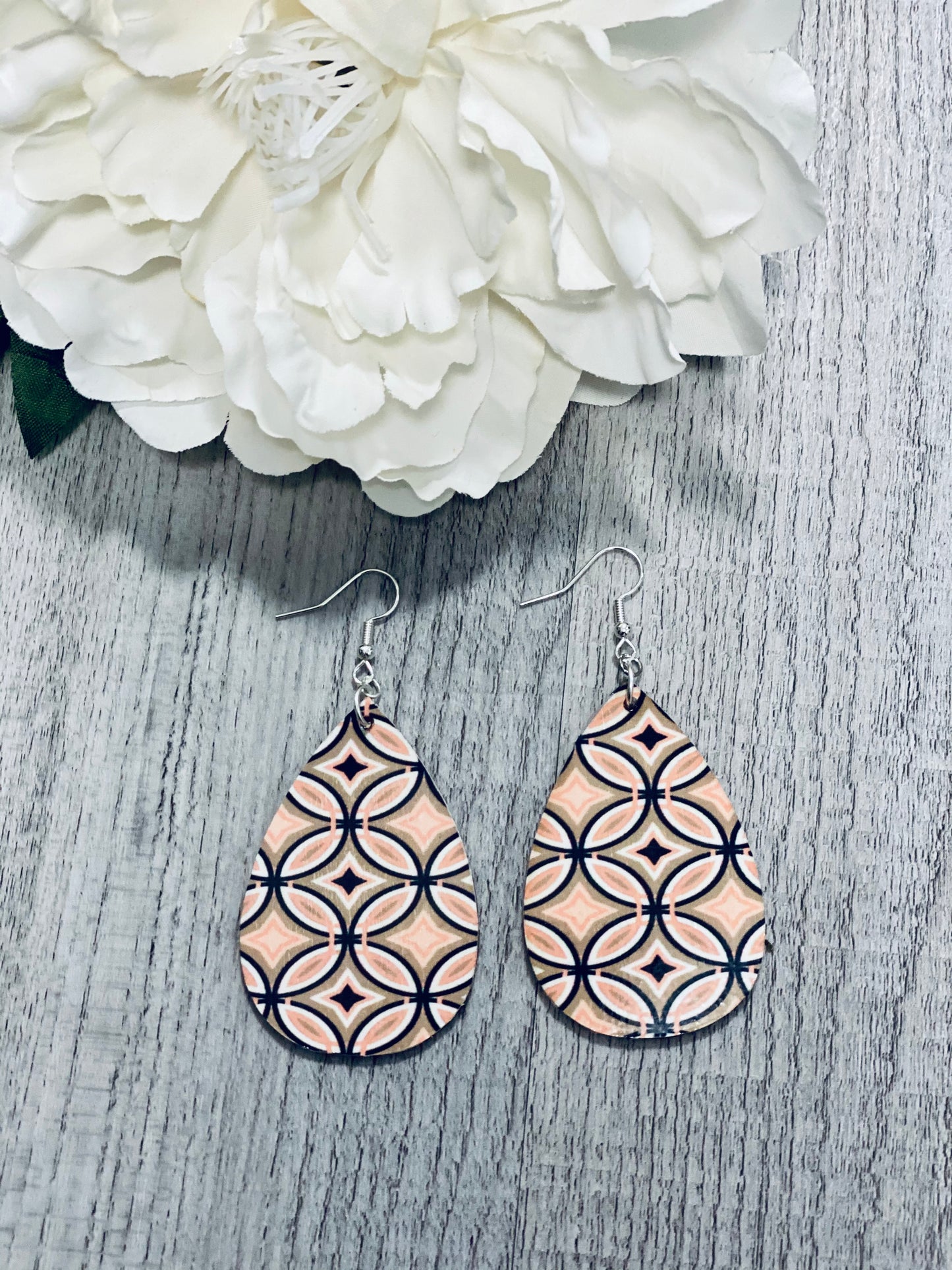 Blush Pink Abstract Wooden Earrings